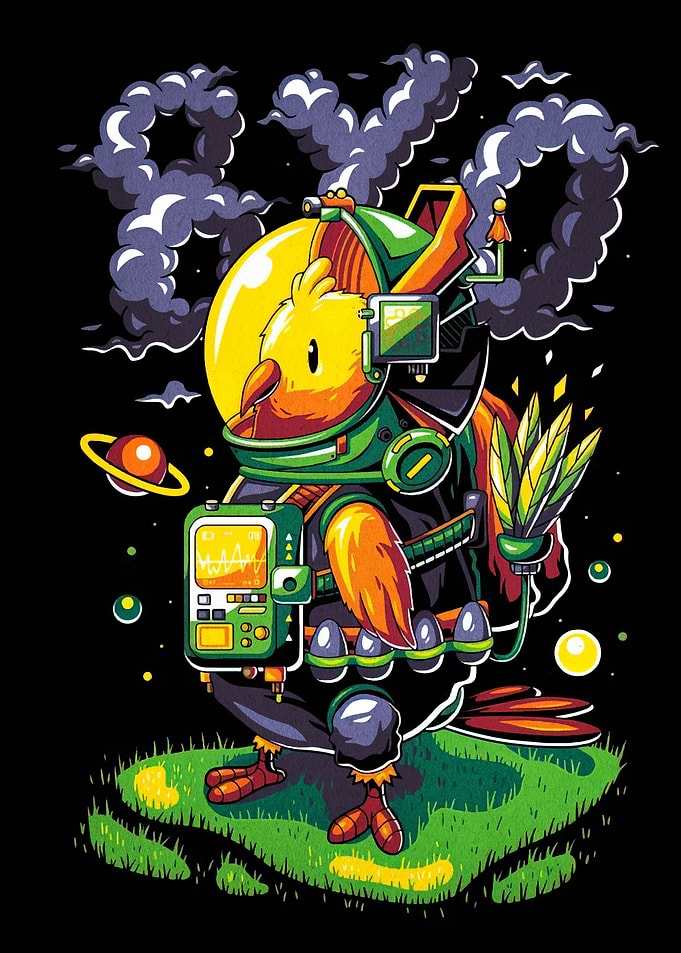 Astronaut Chicken Cartoon Illustration