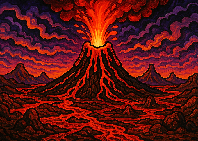 Volcanic Eruption Landscape Painting