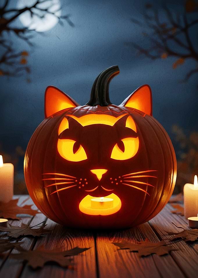 Cat Pumpkin Halloween Decoration