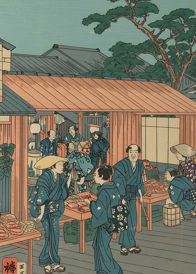Japanese Ukiyo-e Market Scene