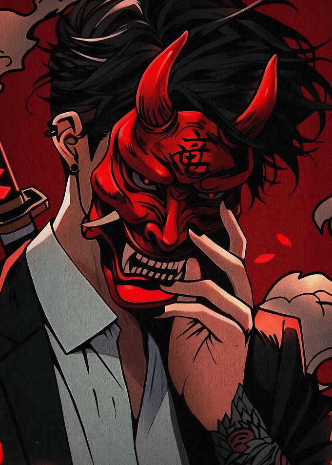 Man with Oni Mask and Katana