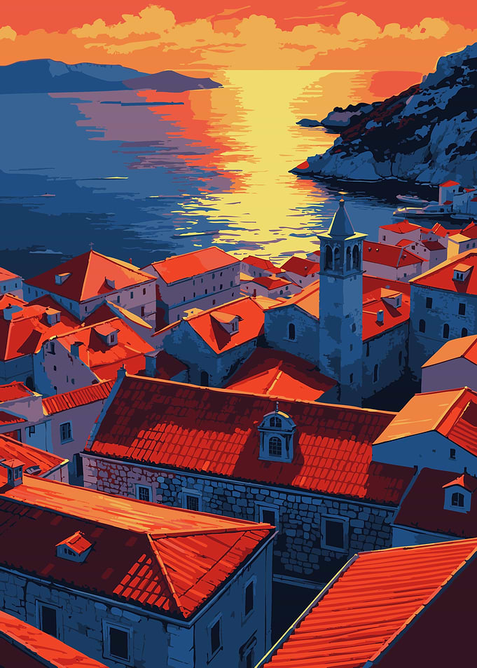 Coastal Townscape at Sunset