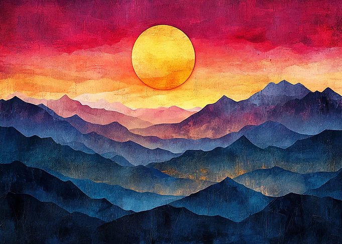 Mountain Range Sunset Digital Art