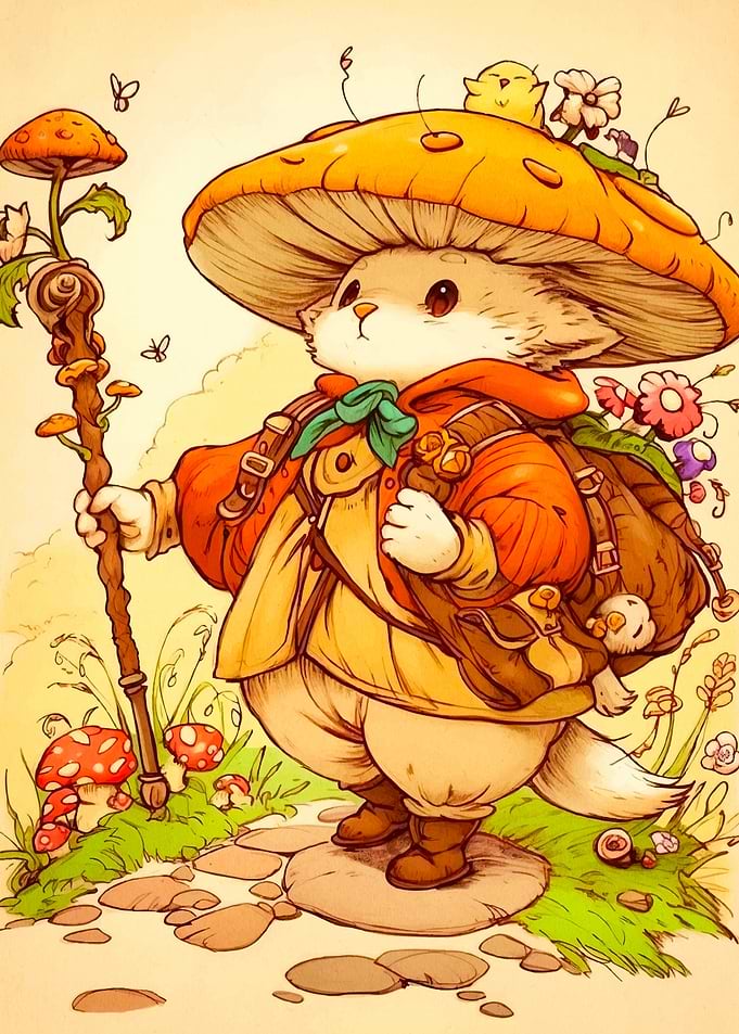 Mushroom Hat Cat Adventurer