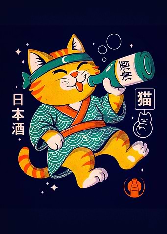 Drunk Cat with Sake Bottle