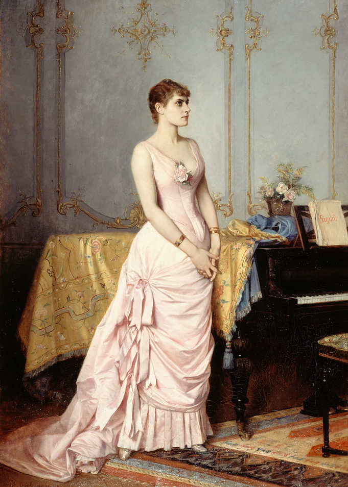 Elegant Woman in Pink Gown Painting