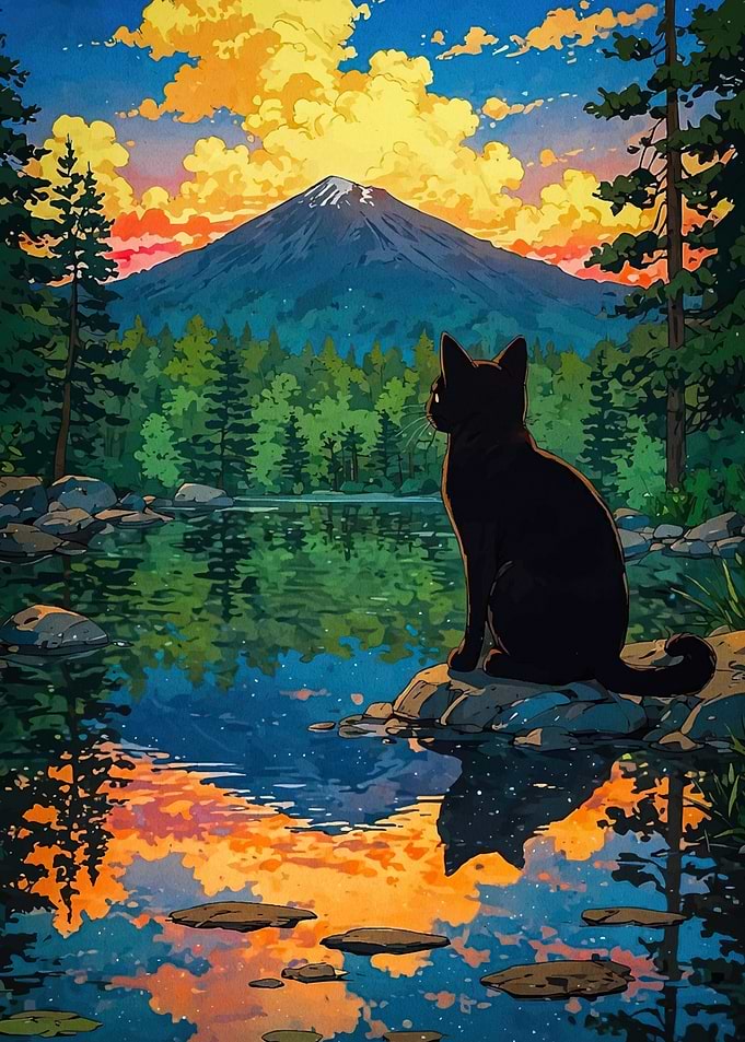 Cat by Lake Mountain