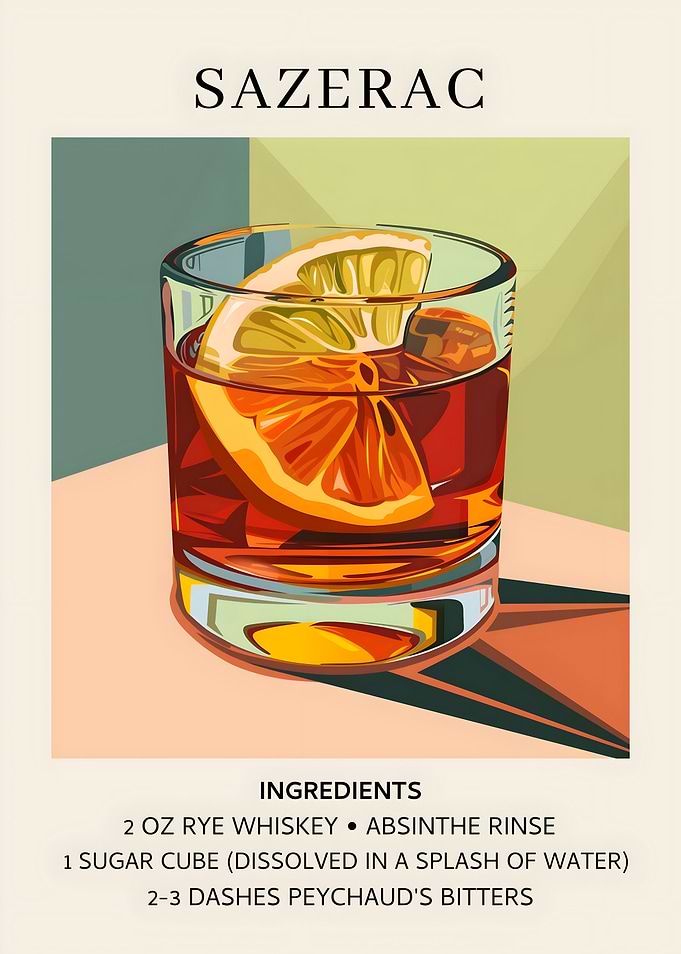 Sazerac Cocktail Recipe Art Print