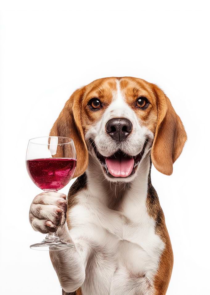 Beagle with Wine Glass