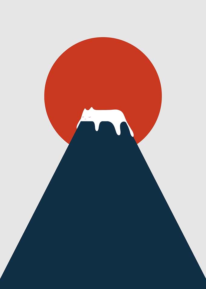 Minimalist Cat on Mountain Illustration