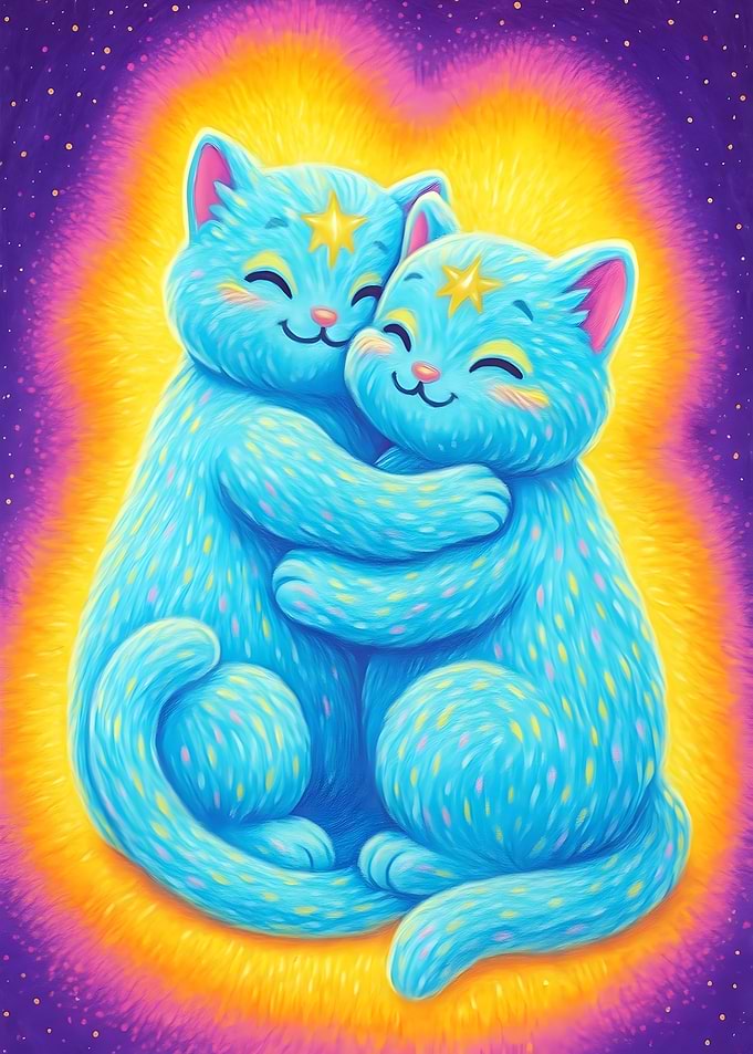 Two Cats Hugging with Star Markings