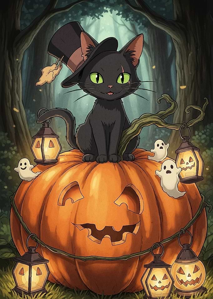 Halloween Cat Pumpkin Ghosts