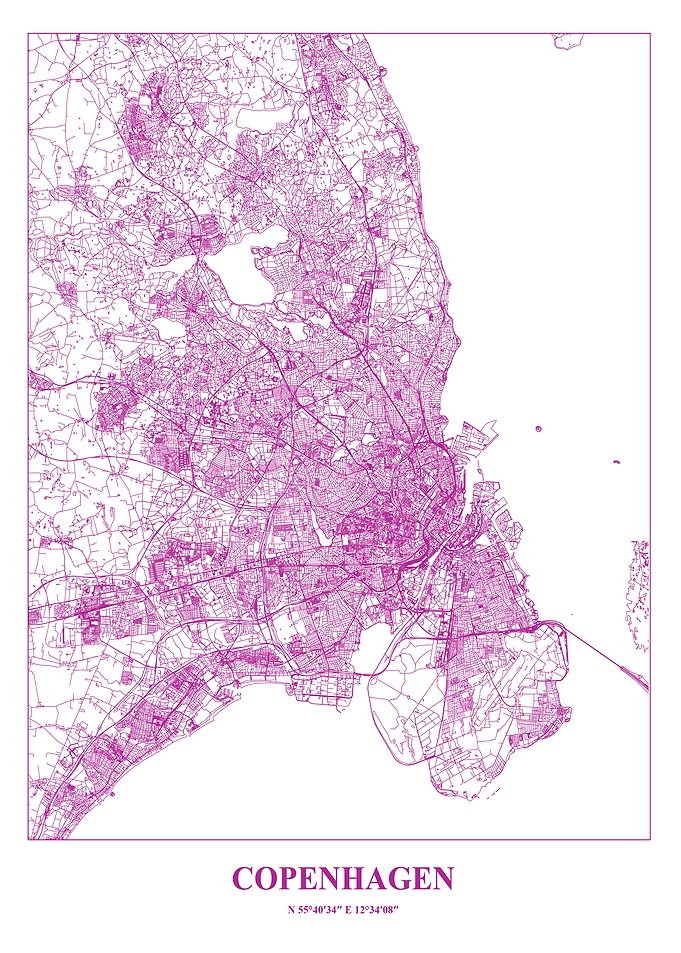 Copenhagen City Map in Pink