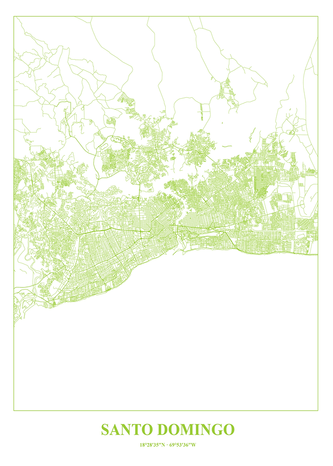 Santo Domingo Map - Green Line Art