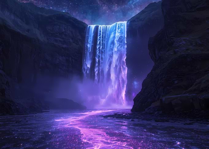 Mystical Waterfall Under Starry Sky