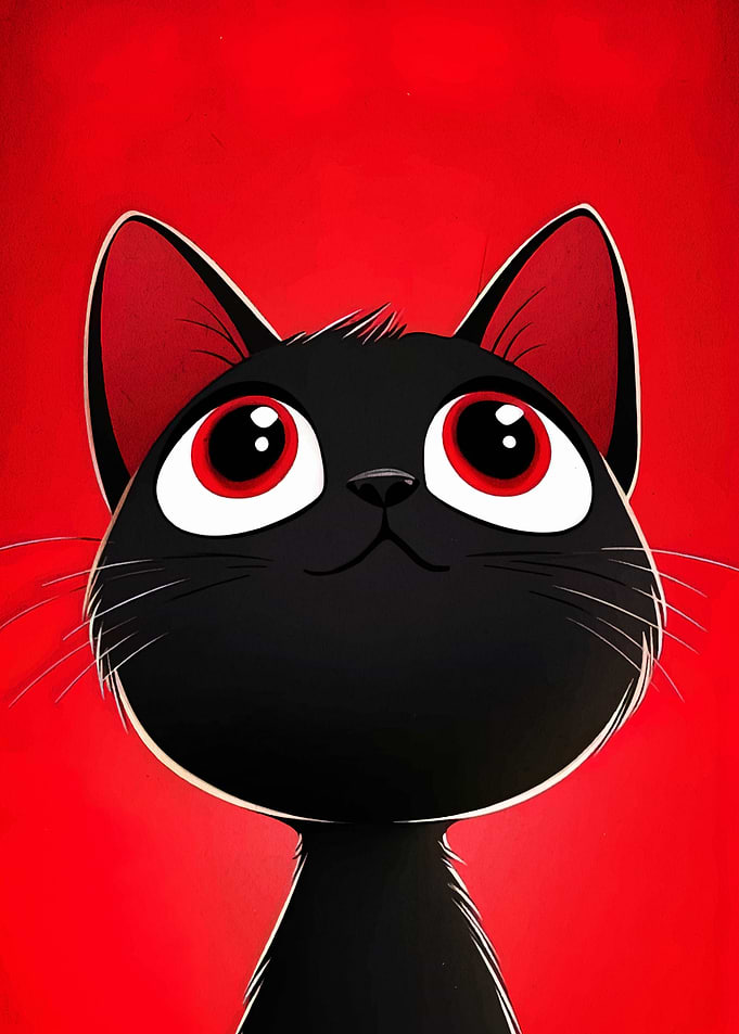 Cartoon Black Cat with Red Eyes