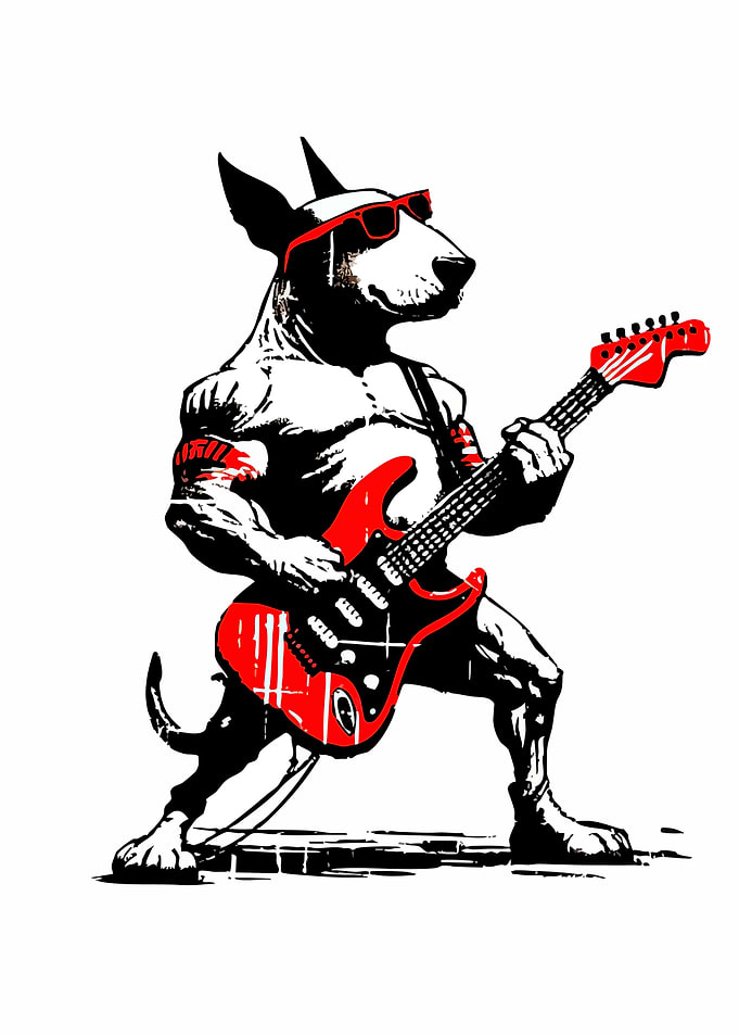Dog playing guitar