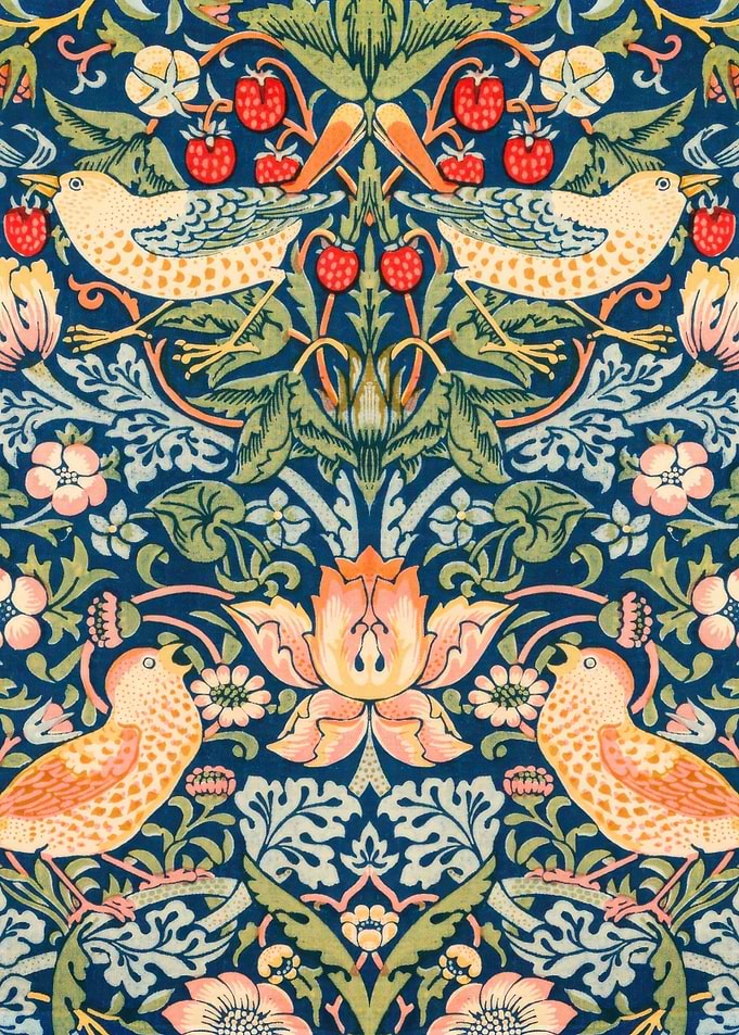 Floral and Bird Pattern on Blue,William Morris