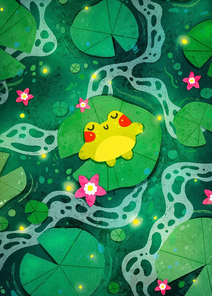 Cute Frog on Lily Pad Illustration