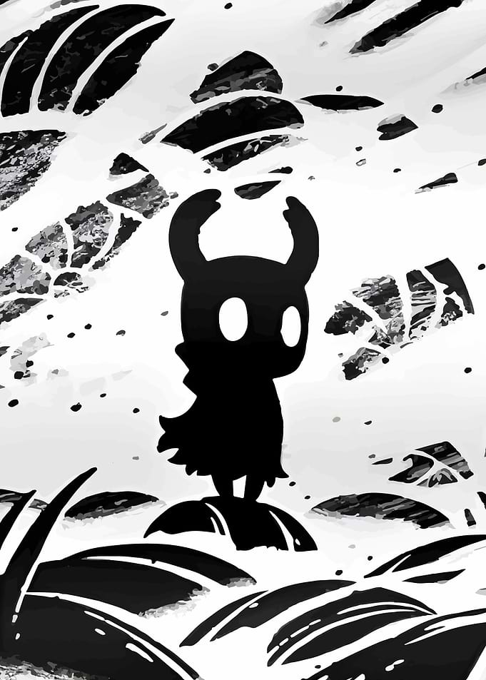 Hollow Knight Silhouette in Black and White