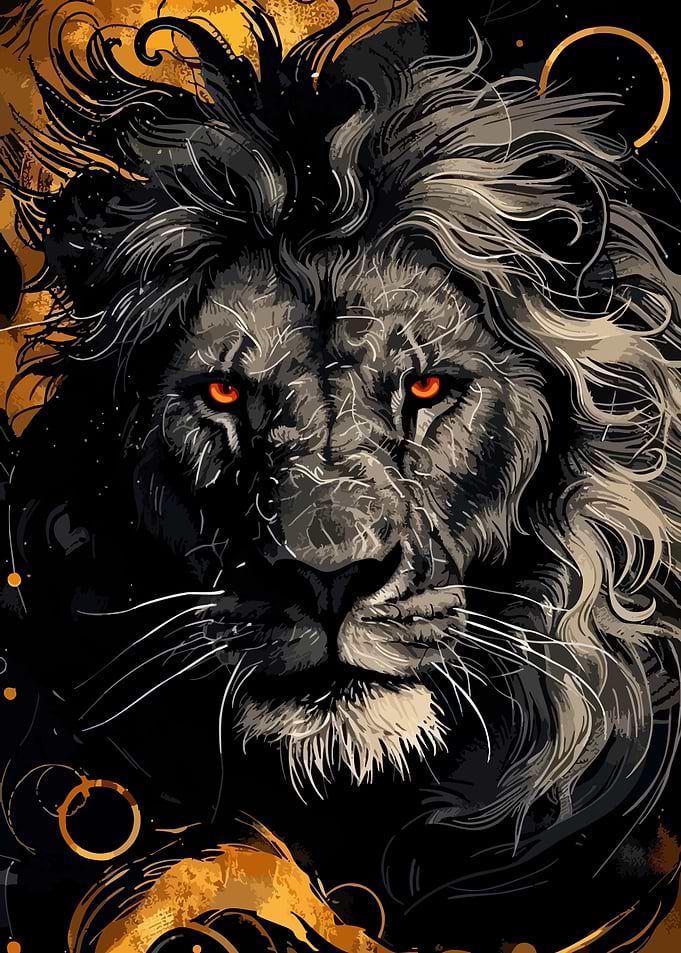 Lion Portrait with Golden Accents
