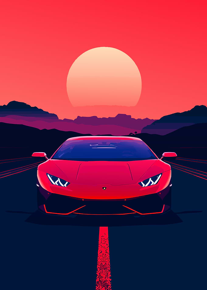 Red Lamborghini Sunset Drive