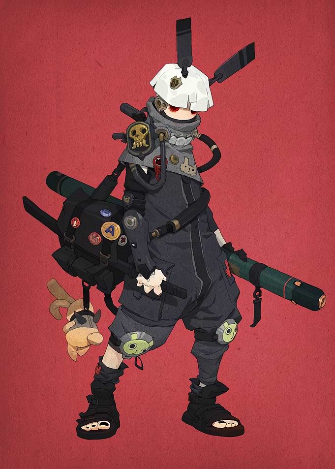 Stylized Character with Backpack and Weapon