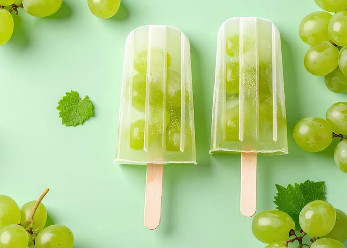 Green Grape Popsicles on Light Green Background