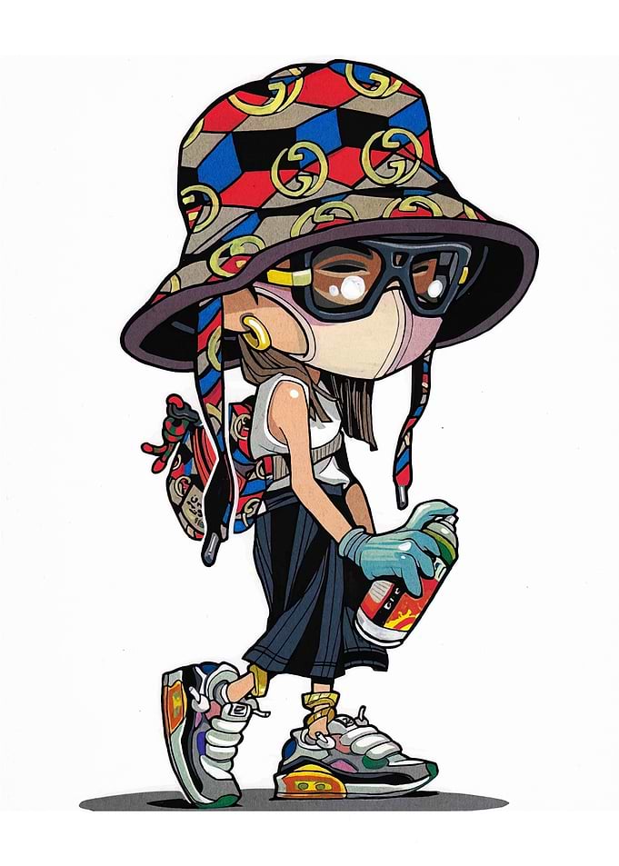 Fashionable Cartoon Character with Spray Paint