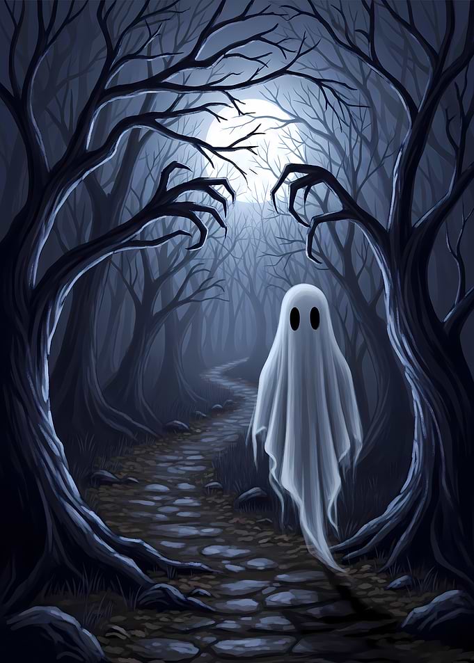 Halloween Ghost in a Spooky Forest