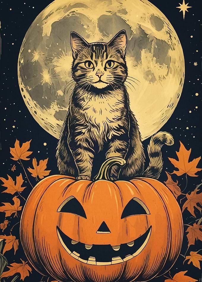 Halloween Cat Pumpkin Moon