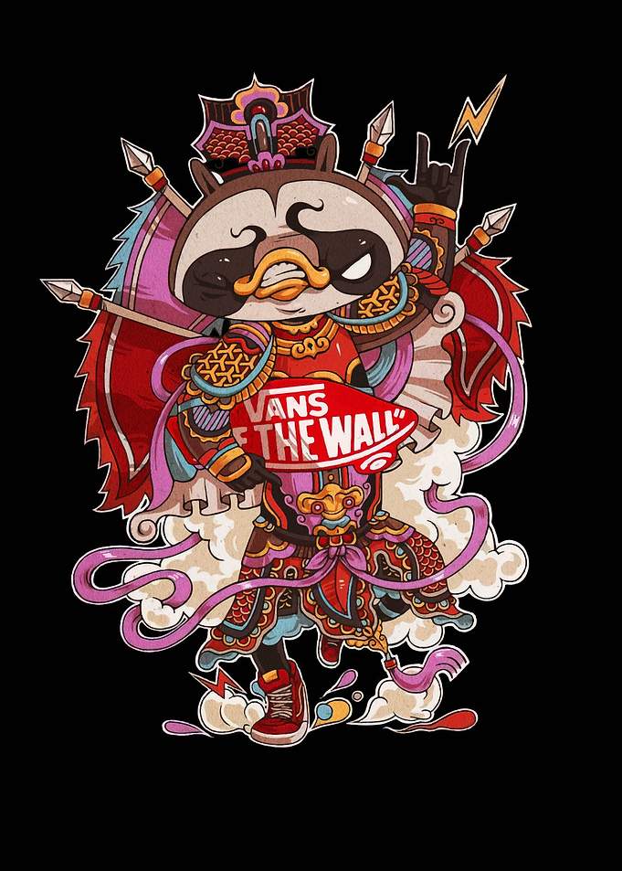 Raccoon Warrior with Vans Skateboard