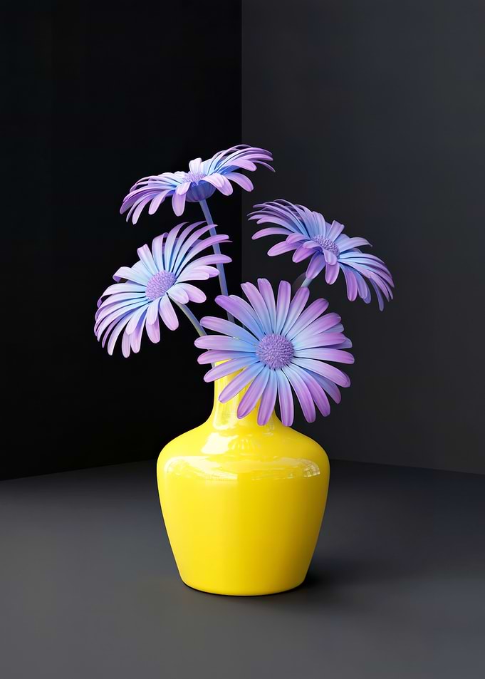 Yellow Vase with Purple Flowers
