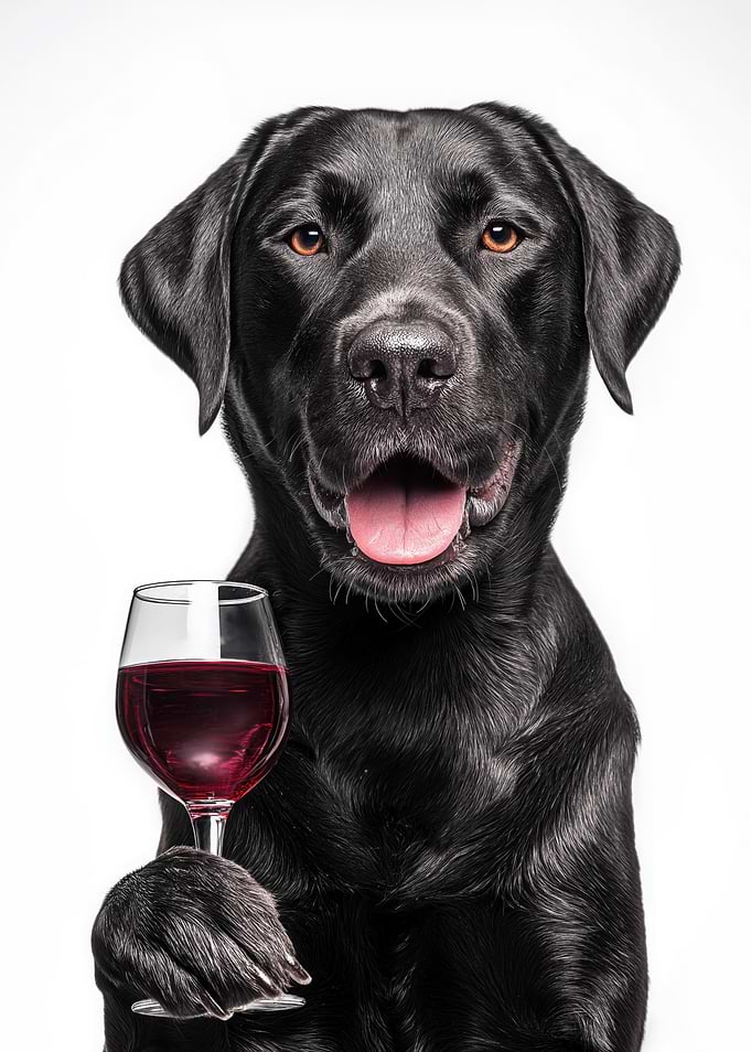Black Labrador with Wine Glass