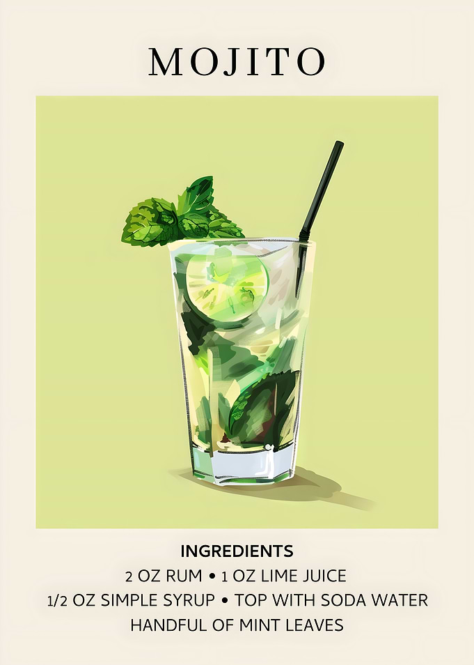Mojito Cocktail Recipe Illustration