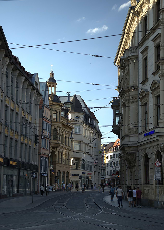 European City Street with Tram Tracks