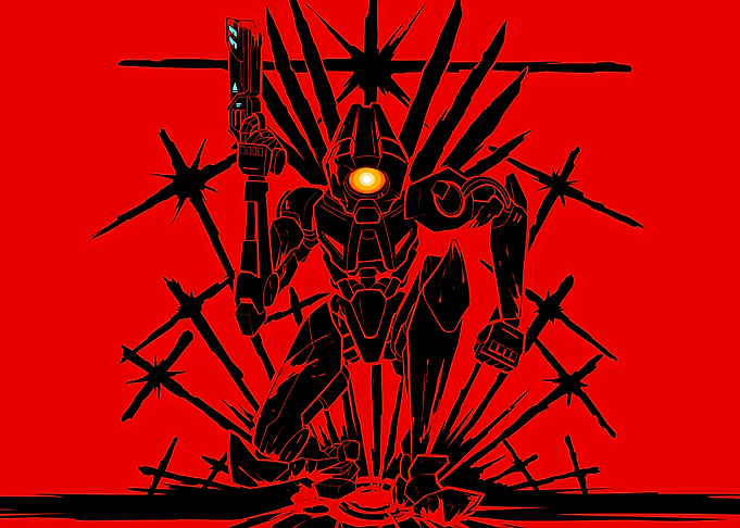 Red and Black Sci-Fi Warrior