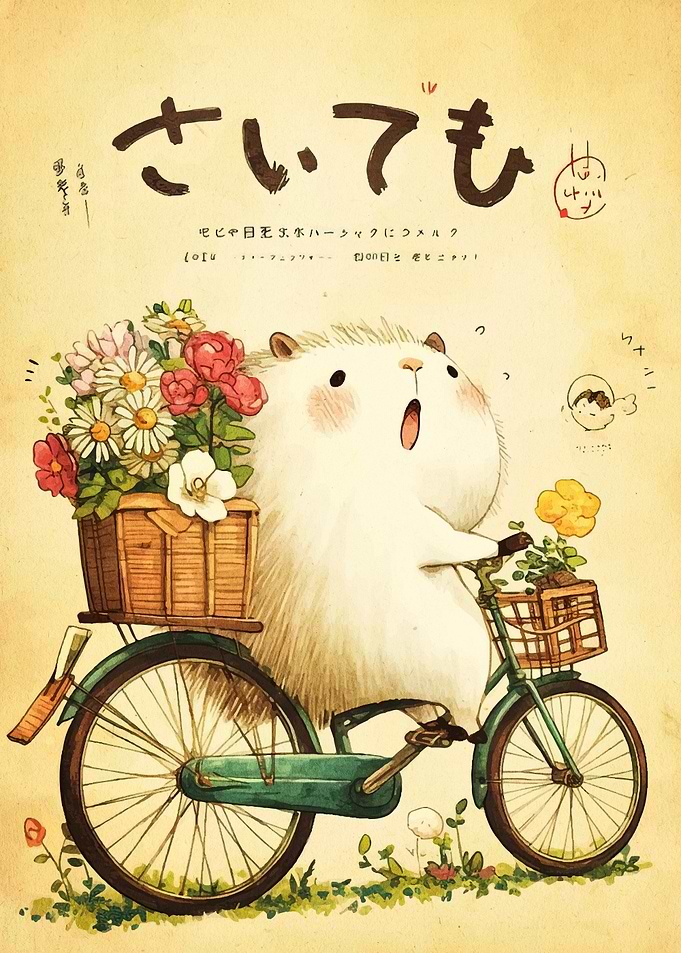 Cute Animal on Bicycle with Flowers