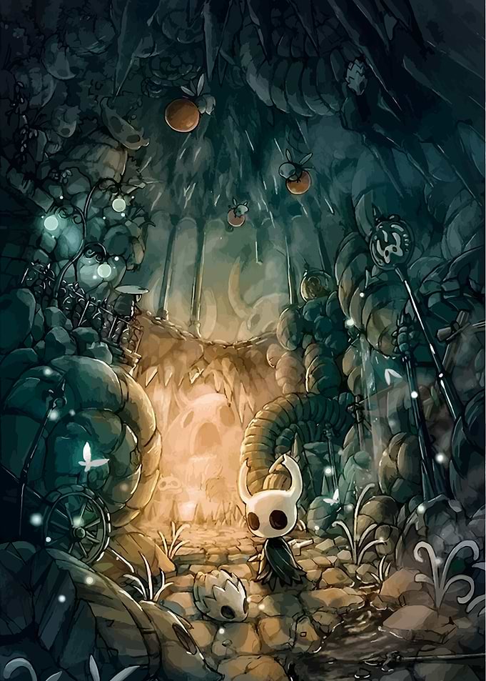 Hollow Knight in a cavern