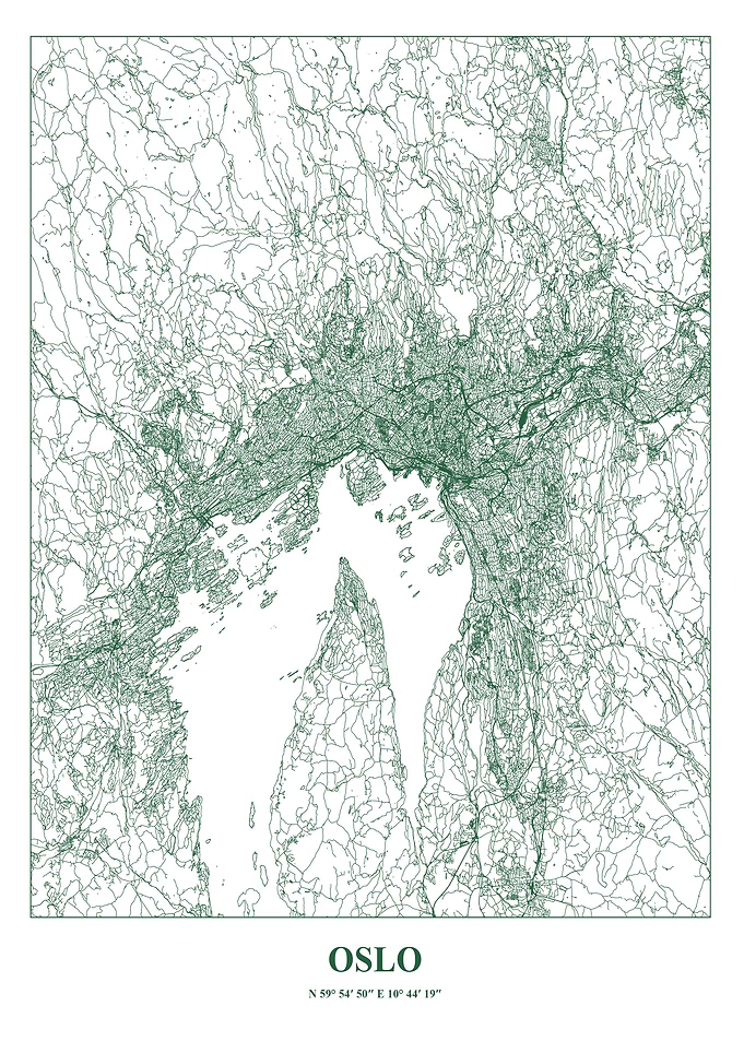 Oslo City Map Green Line Art