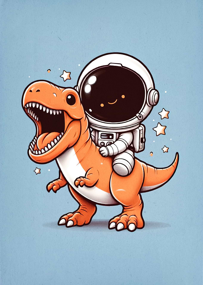 Astronaut riding dinosaur