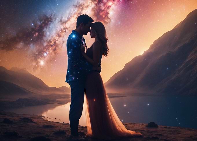 Couple Embracing Under a Starry Sky
