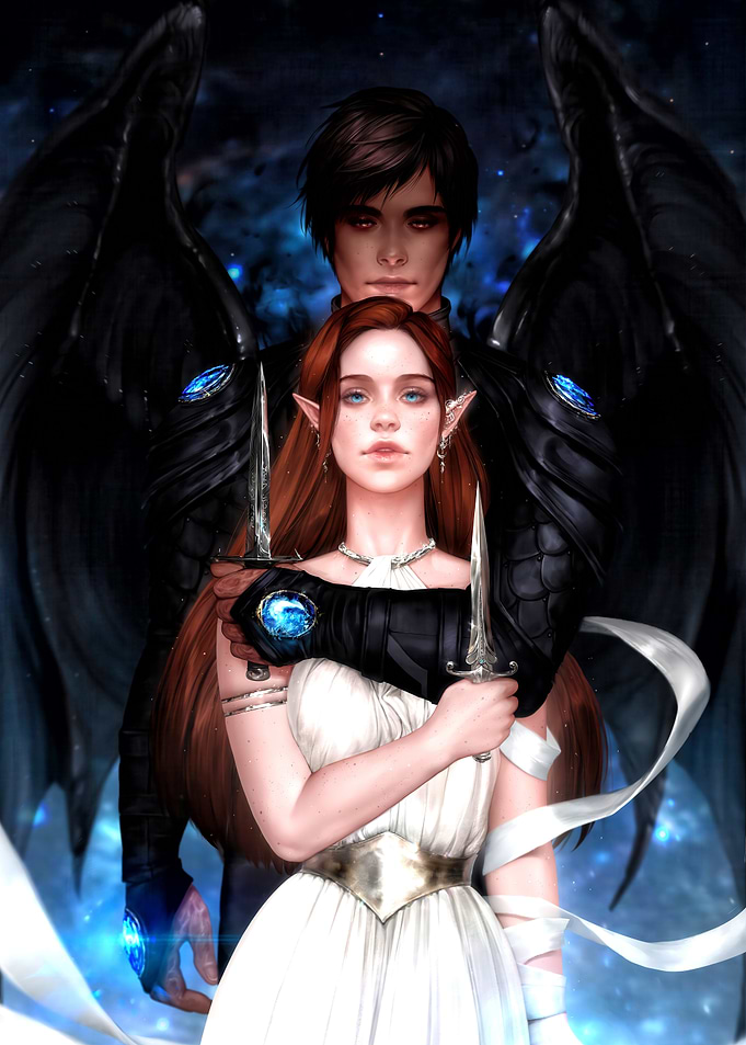 Fantasy Couple with Daggers and Wings