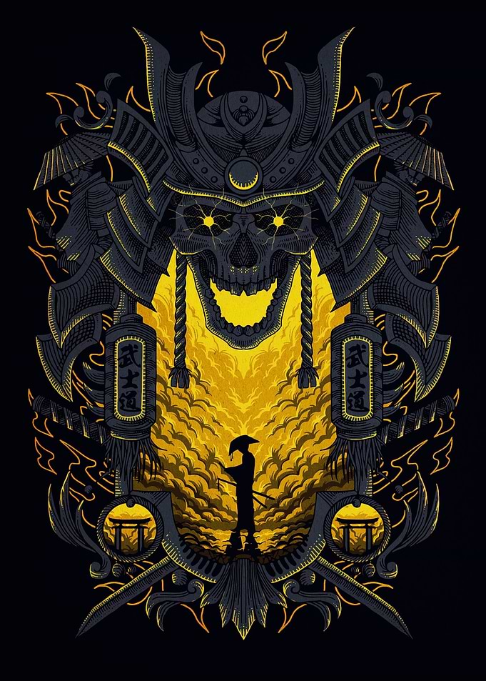 Samurai Skull Warrior Illustration