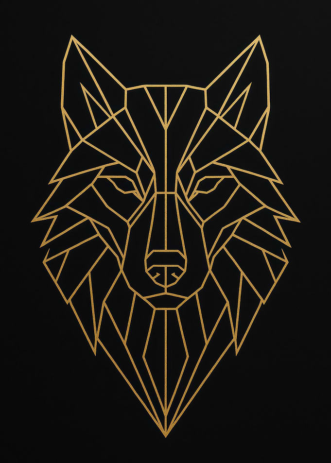 Geometric Wolf Head Gold on Black
