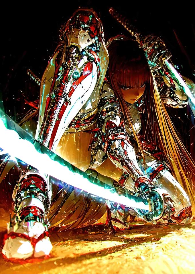 Cyberpunk Samurai Girl with Glowing Katana