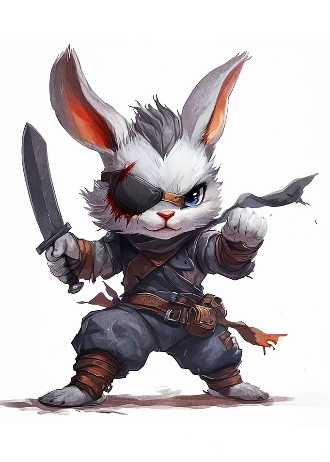 Warrior Rabbit with Sword and Eyepatch
