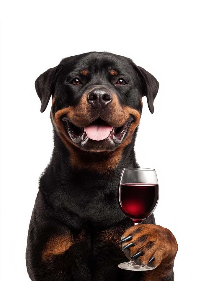 Rottweiler with Wine Glass