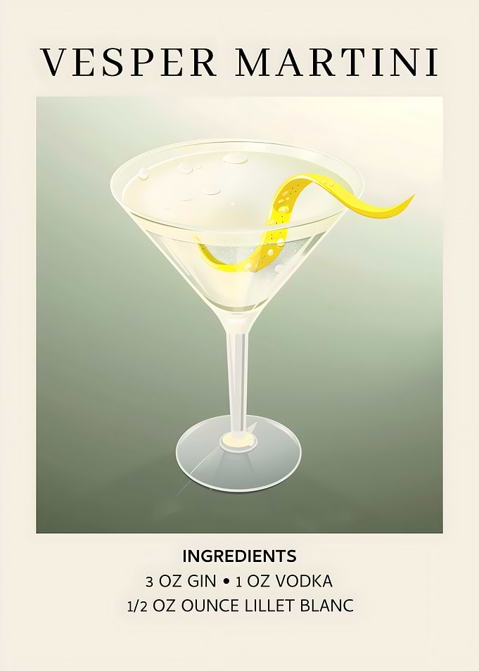 Vesper Martini Cocktail Recipe Illustration