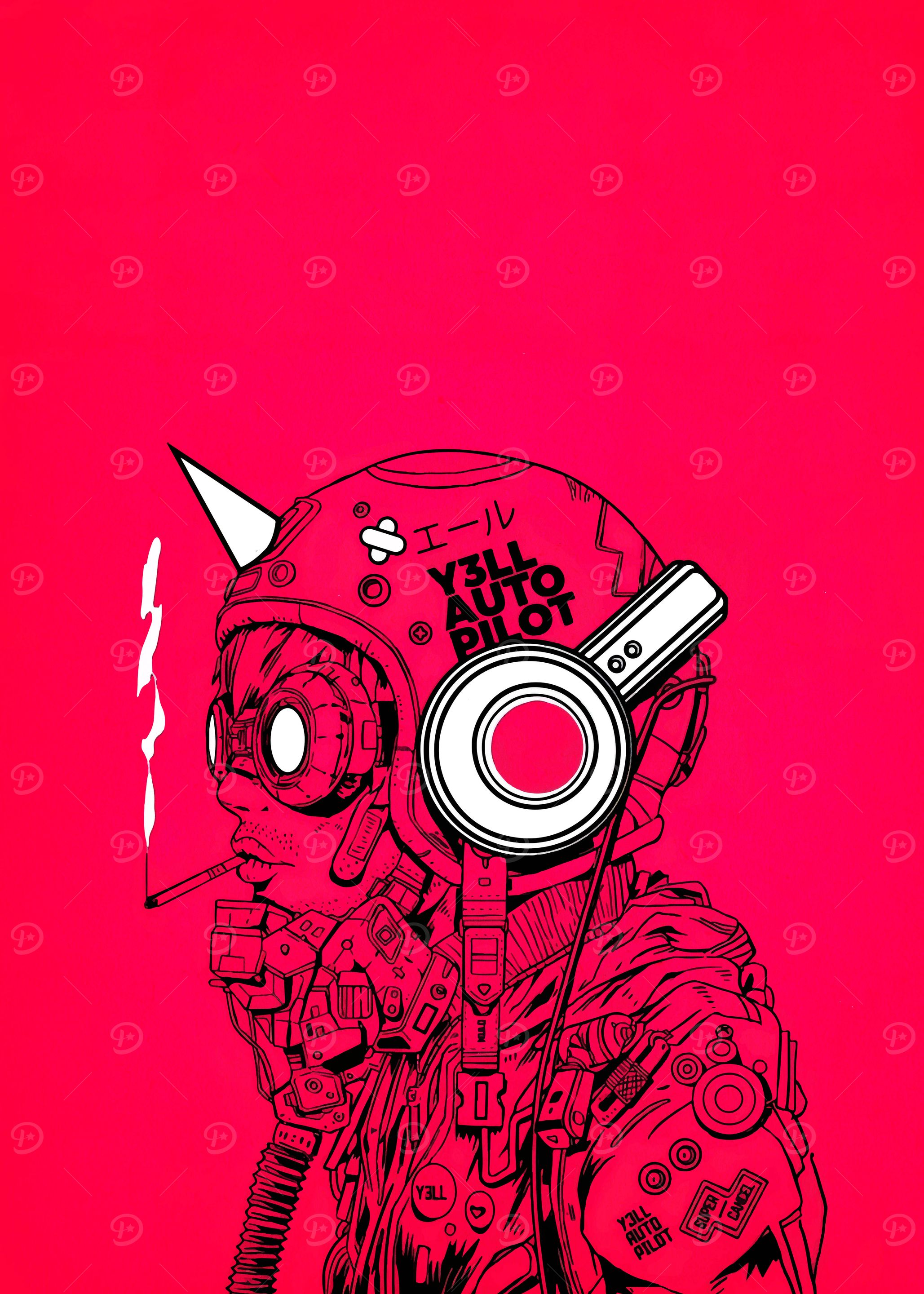 Cyberpunk Pilot Smoking Illustration